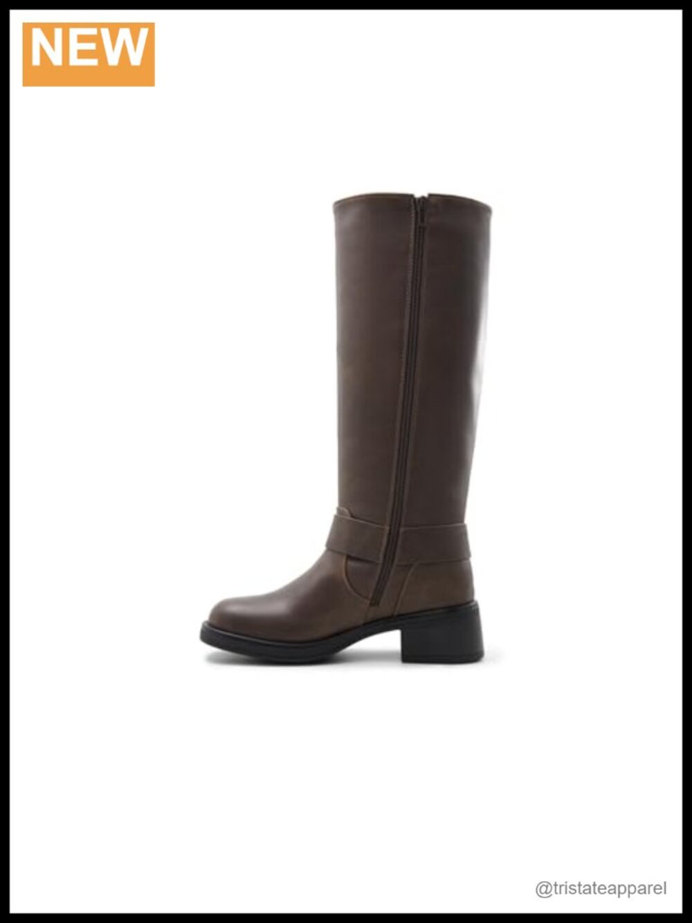 Knee-High Vegan Leather Boots Square Toe Block Heel Zip Closure